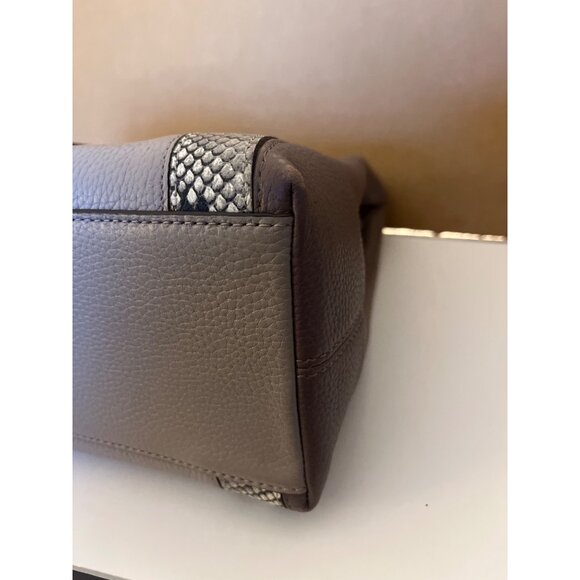 Kate Spade Jackson Taupe Brown Leather Triple Compartment Satchel Snake Embossed - Picture 6 of 12